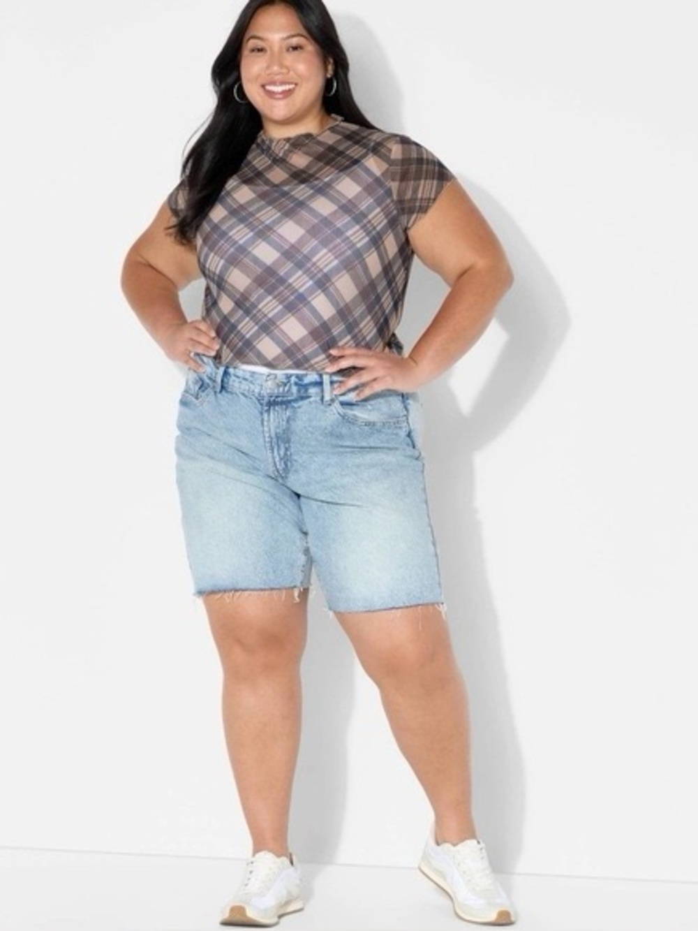 Wild Fable Plaid Mock Neck Short Sleeve Top NWT XS